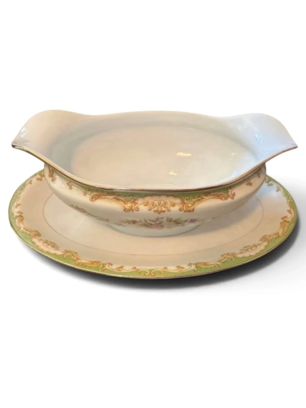 Noritake Vintage Gravy Boat With Attached Plate